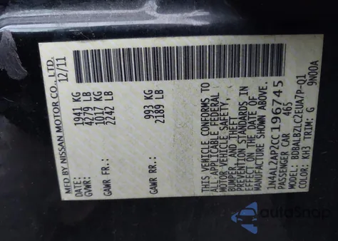 2012 Nissan Altima 2.5 S z USA, uszkodzony, nr VIN 1N4AL2AP2CC196745